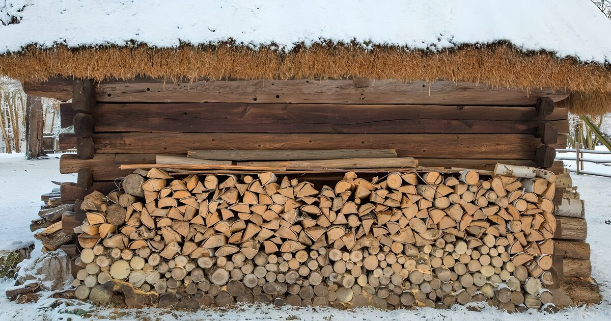 TPDE89022: Brennholz unter dem Reetdach gelagert