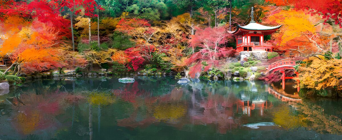 TPDE65371: Herbstliche Landschaft mit Teich und Pavillon