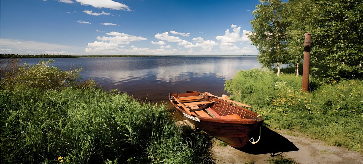 TPDE66633: Ruderboot am Ufer eines Sees