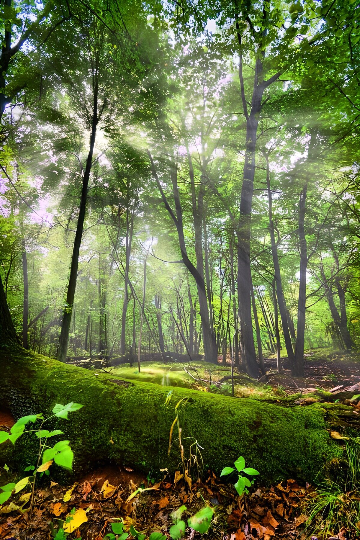 TPDE91726: Mystischer Wald mit Sonnenstrahlen