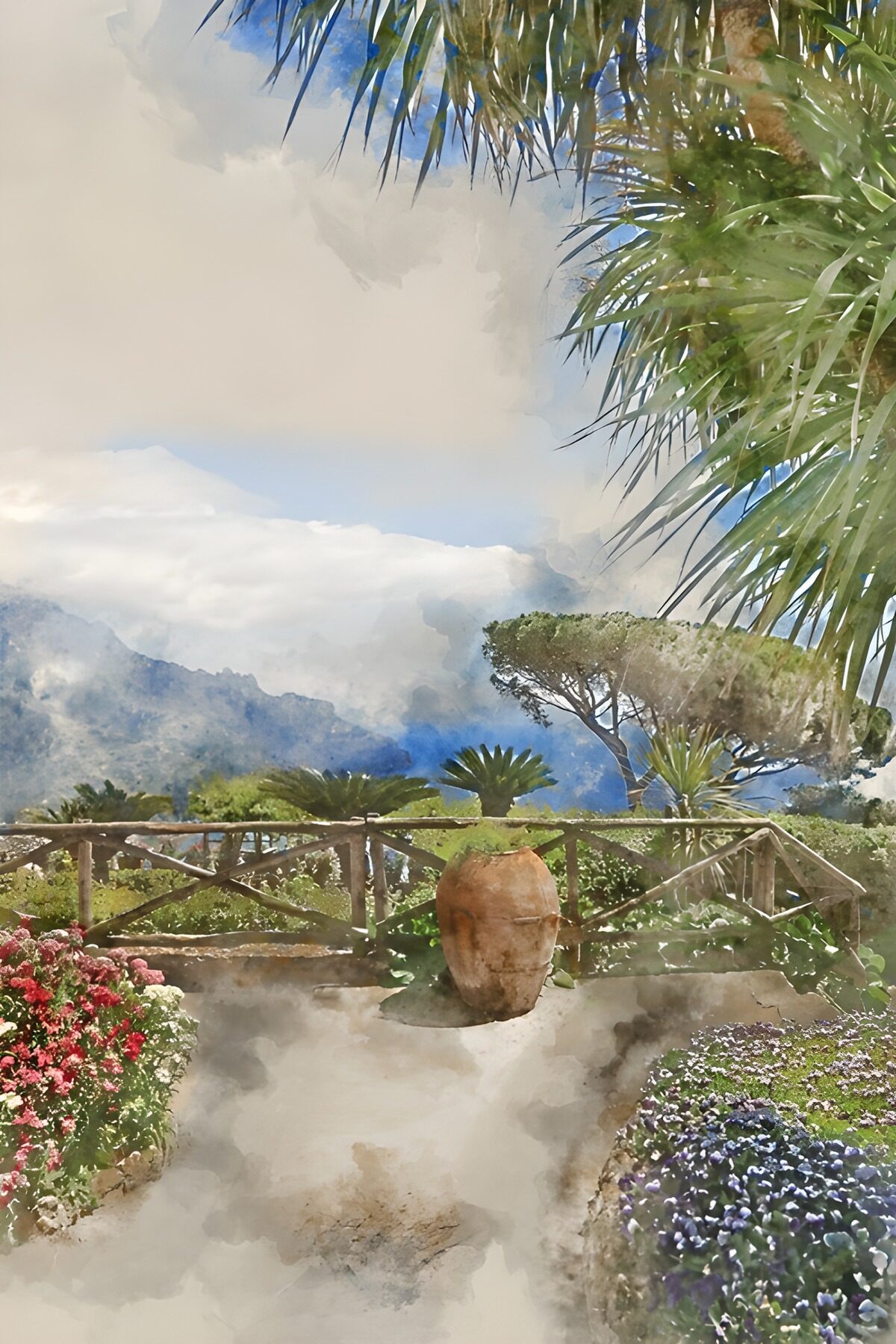 TPDE93011: Botanischer Garten mit Blick auf Berge