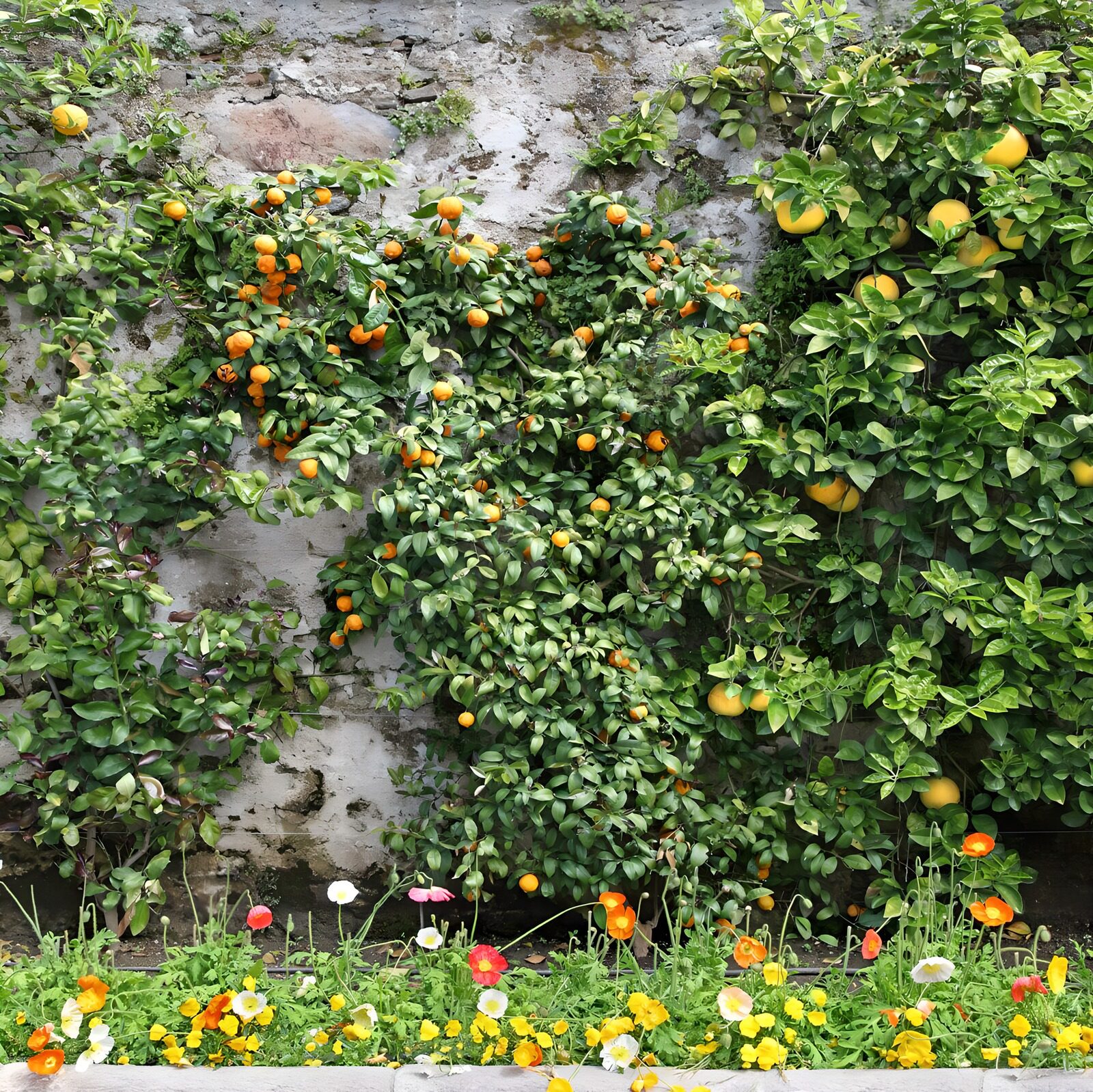 TPDE58614: Citrusgewächse an einer Mauer