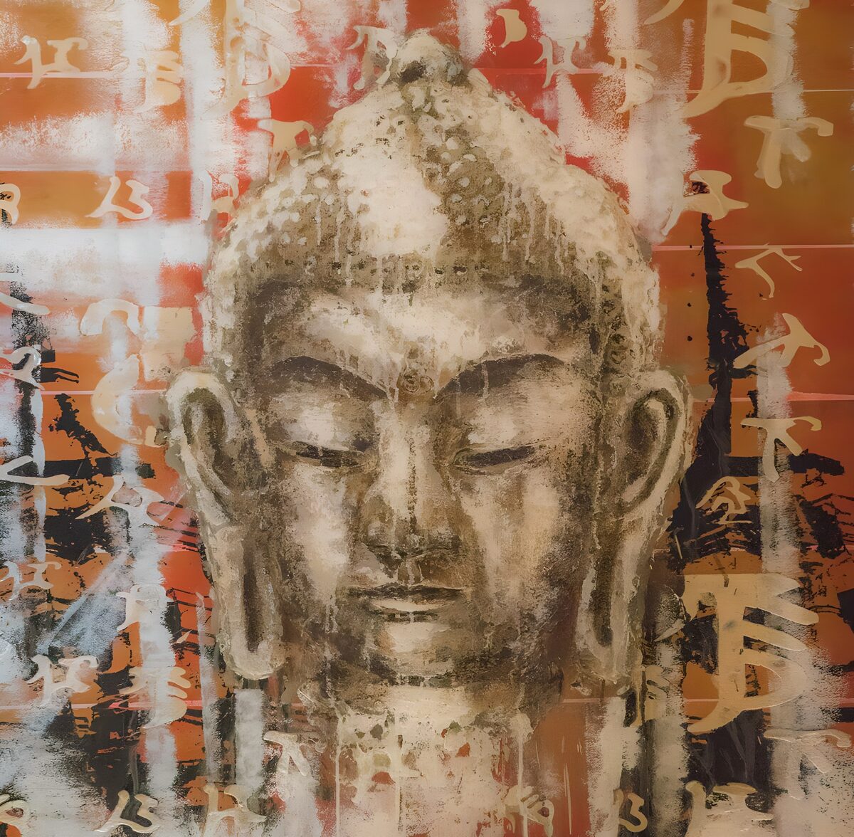 Buddha-Kopf mit kalligraphischen Mustern