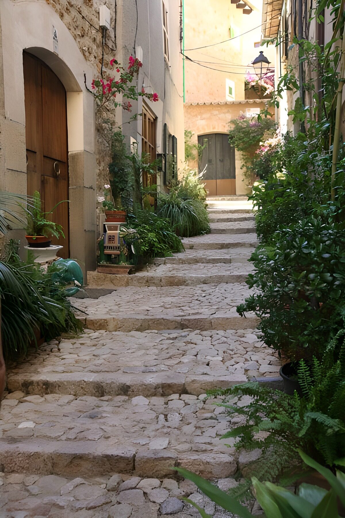 TPDE82873: Treppe hinauf durch schmale Gasse mit Häusern 3