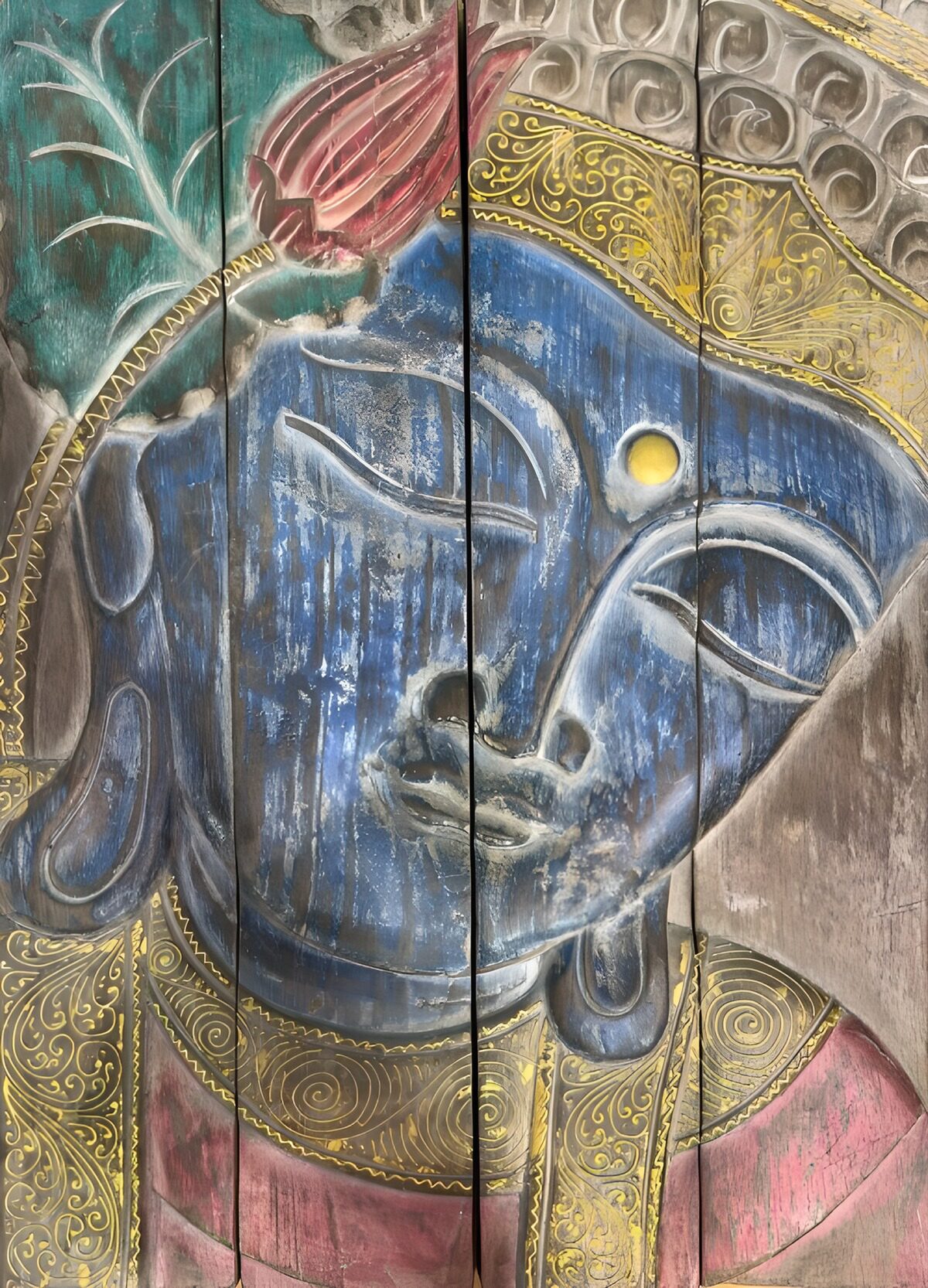Buddha-Kunst auf Holztafeln
