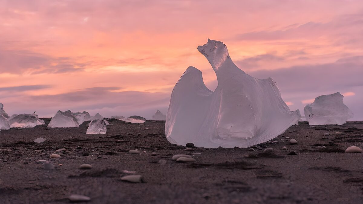 polares See-Eis in der rosaroten Farbe der untengehenden Sonnen 