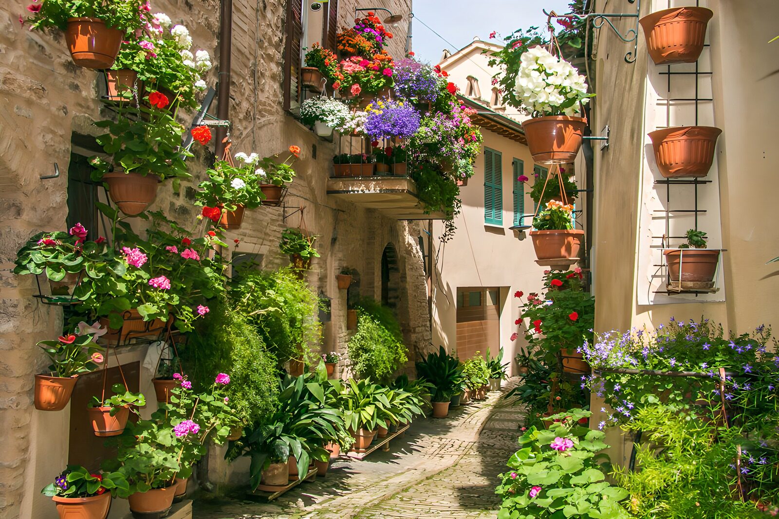 TPDE12183: Blühende Gasse in mediterraner Stadt