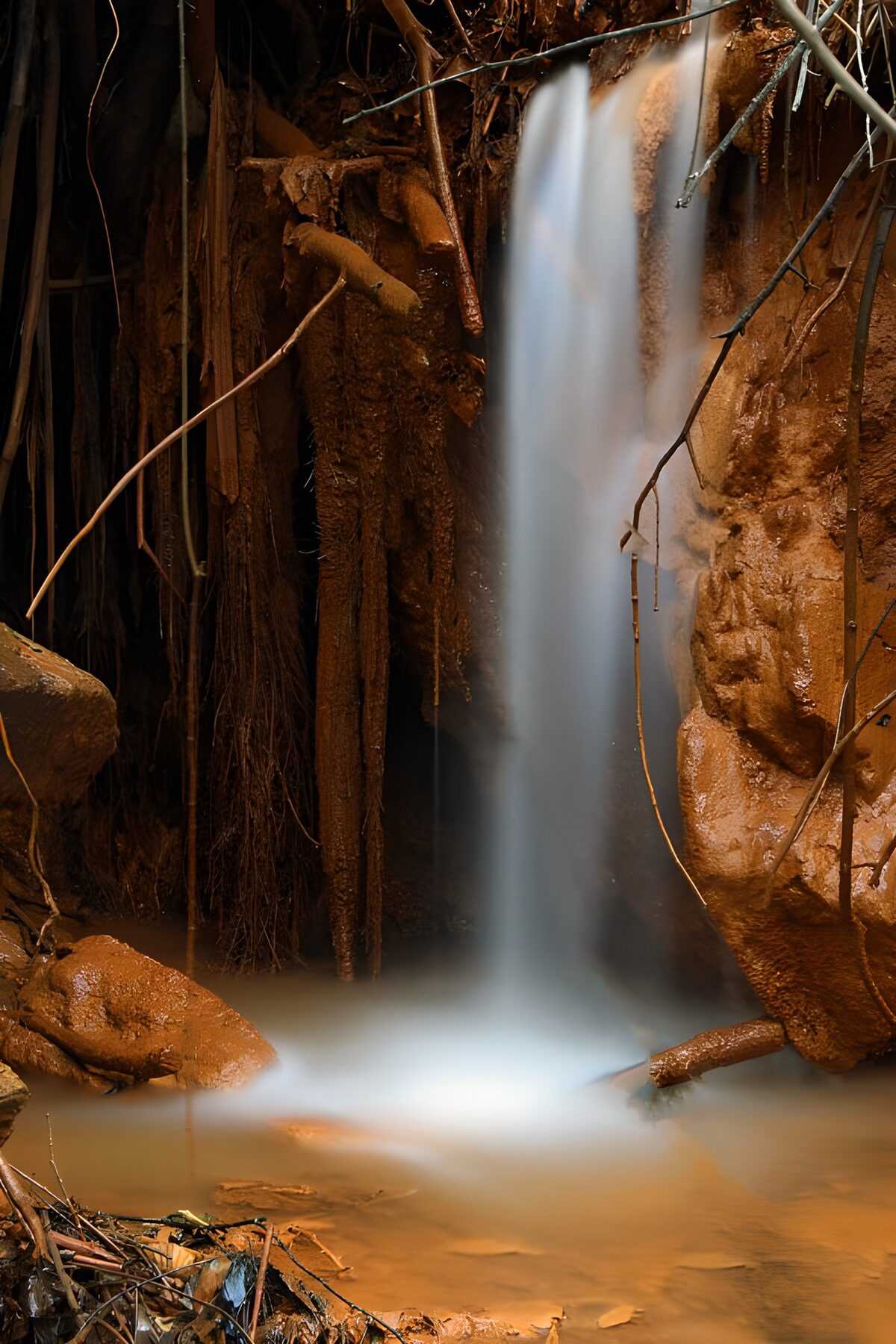 senkrechter Absturz eines Wasserfalls