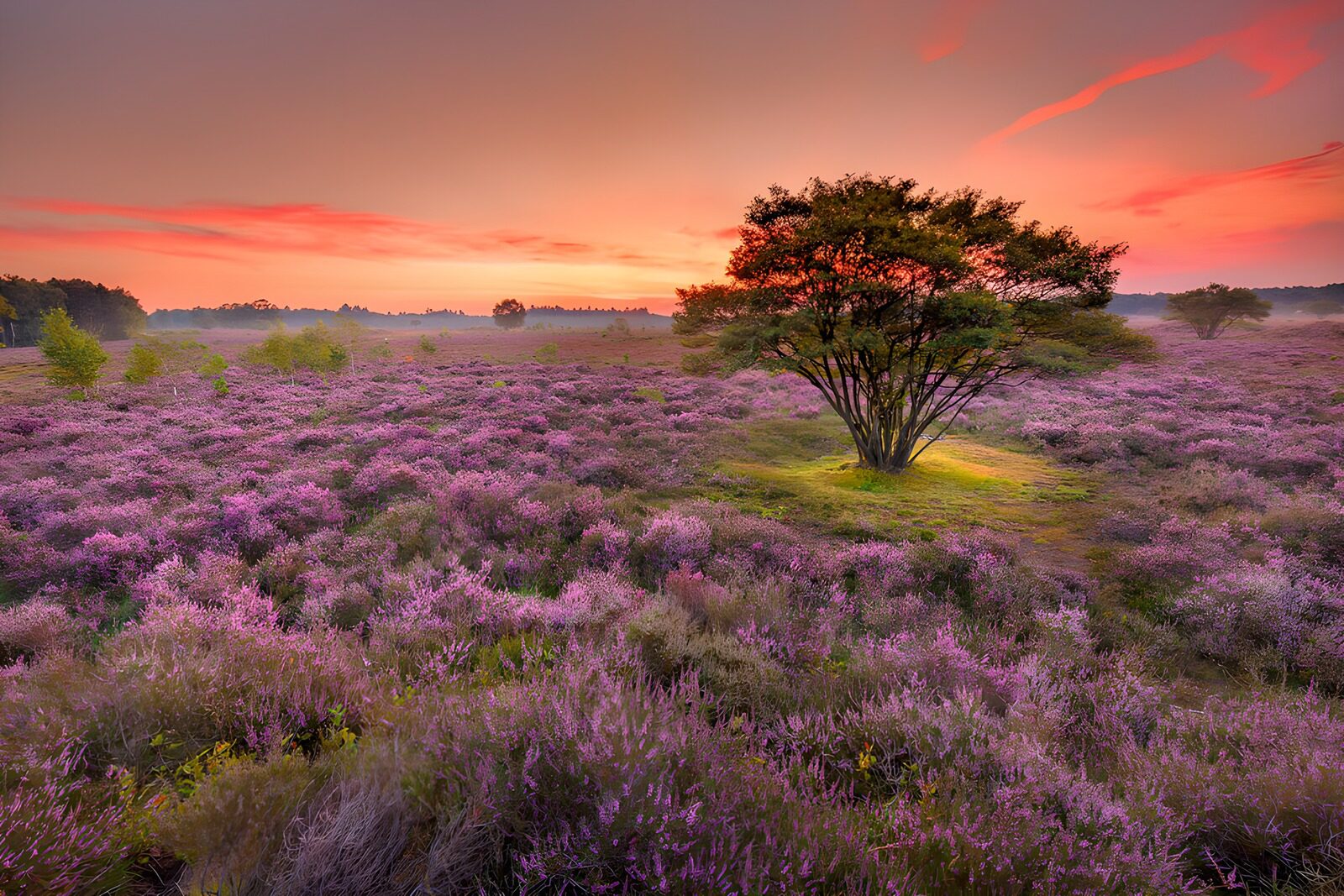 TPDE64606: Blühende Heide im Sonnenaufgang