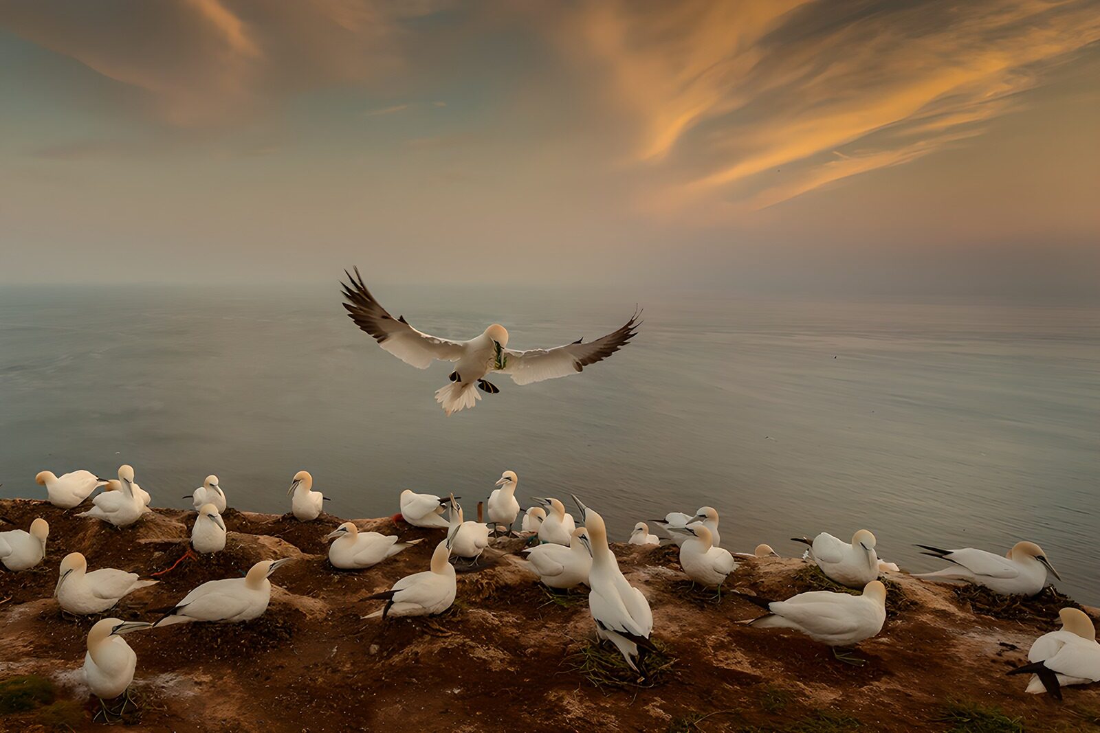 TPDE72322: Zugvögel an der Klippe bei Sonnenuntergang